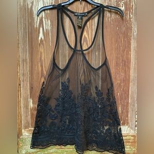 Black Mesh and Lace Flowy Tank
